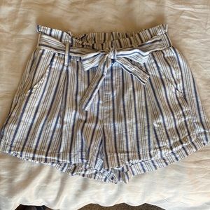 White and blue paper bag shorts